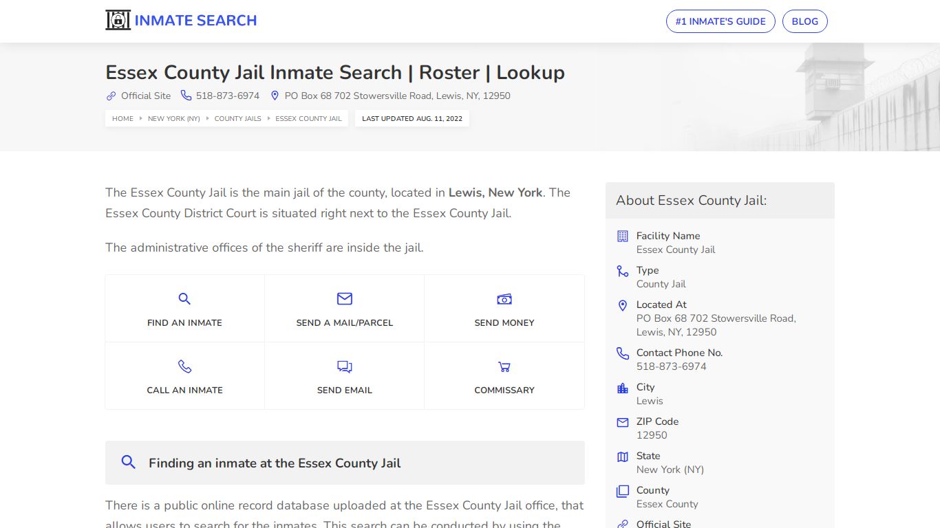 Essex County Jail Inmate Search | Roster | Lookup